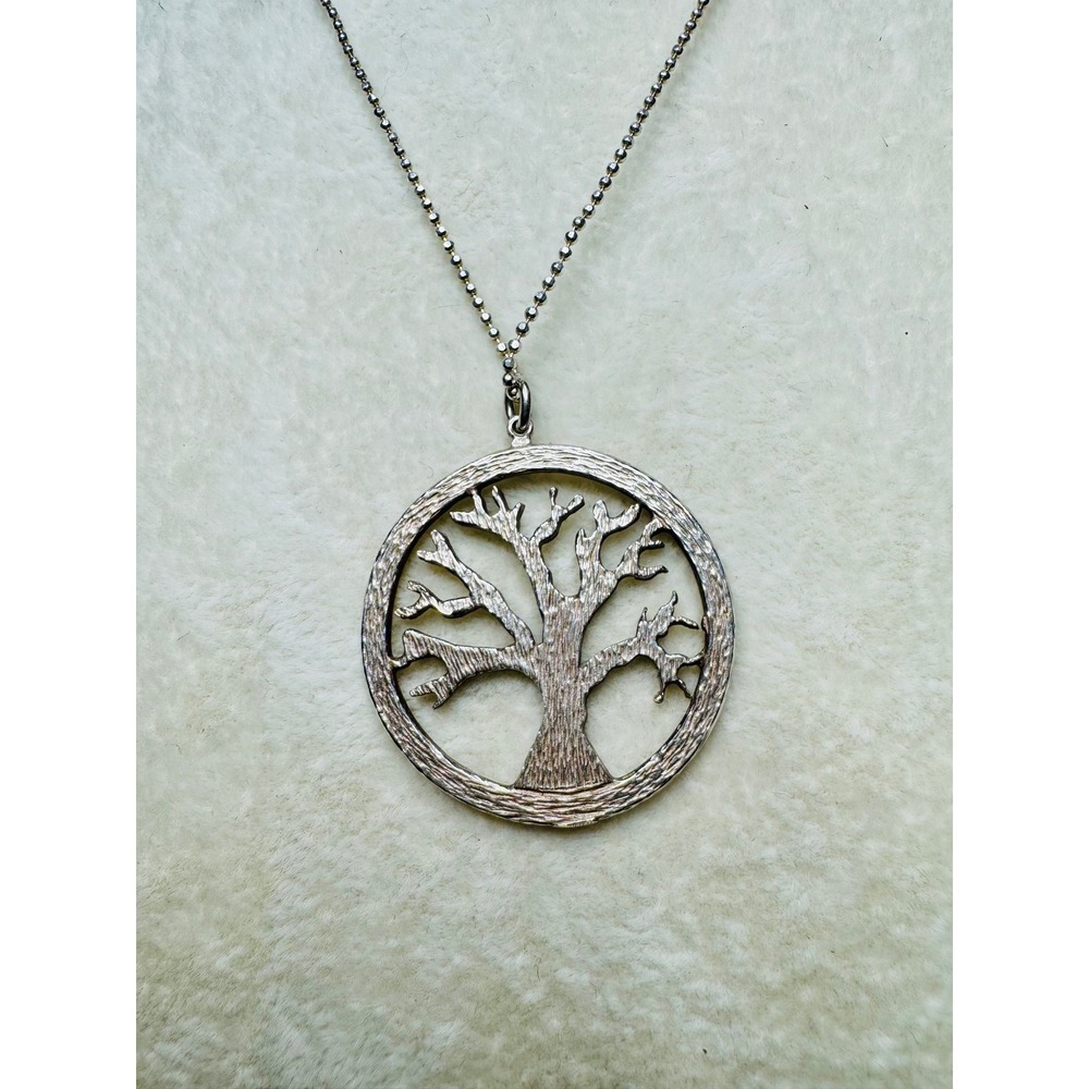 Dyadema Sterling Silver Tree of Life Necklace Faceted Ball Chain Italy 925 18in